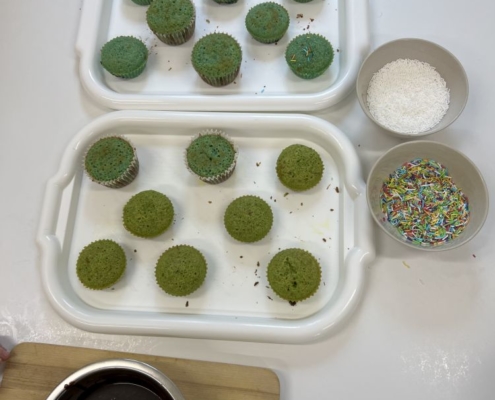 muffiny v barvách modré a zelené