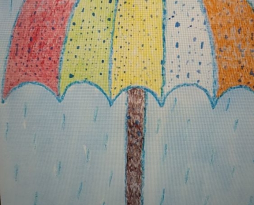 šatna zaplněná deštníky