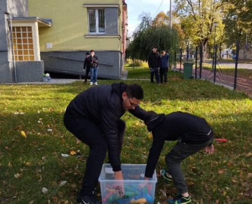 kroužek Veverek na zahradě a v domečku.