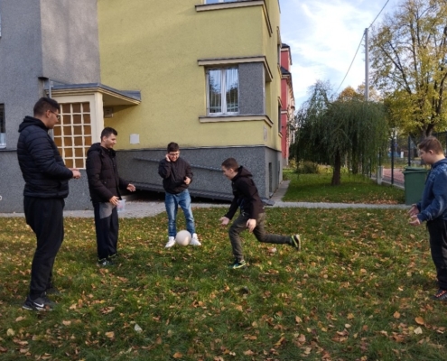 kroužek Veverek na zahradě a v domečku.