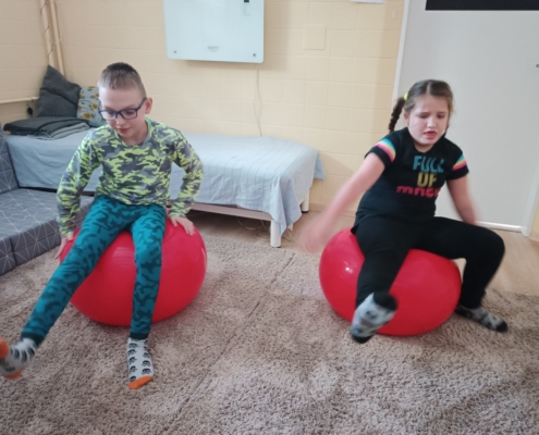 cvičení na rehabilitačních balónech, orientace v prostoru