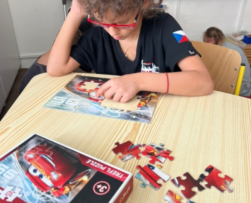 nabídla spoustu zábavy - puzzle, barevné špuntíky, stolní hry