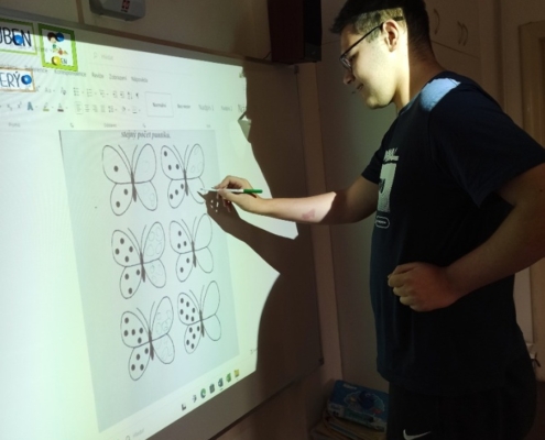 Čtení, psaní matematika. Práce na interaktivní tabuli. Terapie loutkou