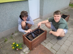 děti ze třídy D osázely truhlíky a vyzkoušely práci s rostlinami