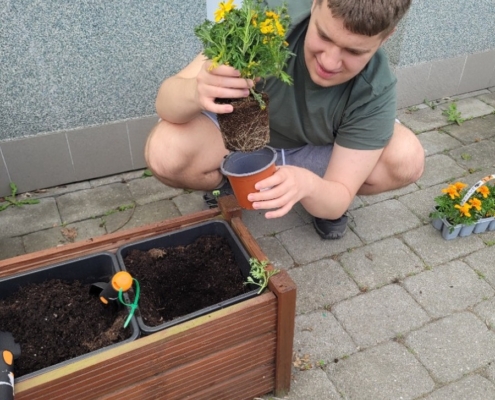 děti ze třídy D osázely truhlíky a vyzkoušely práci s rostlinami