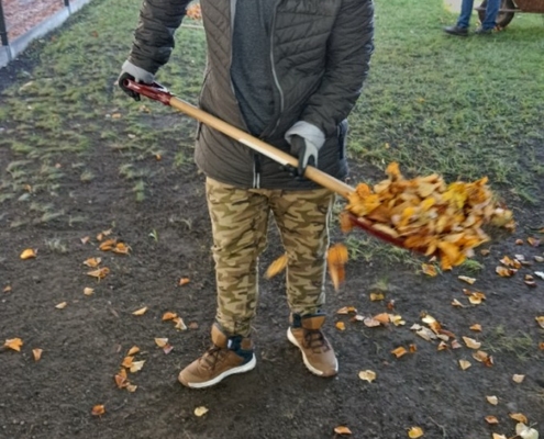 Kluci hrabou listí