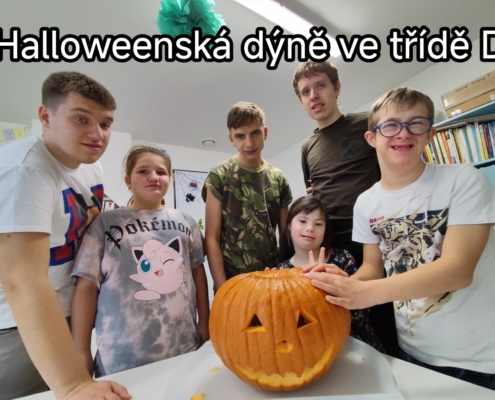 žáci třídy D dnes usilovně pracovali na tradiční halloweenské dýni