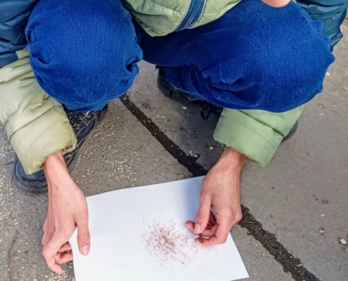 v našem kroužku Veverky vyzkoušeli malovat tzv. Rudkou