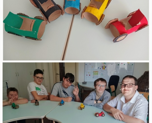 jsme si vyráběli autíčka z rolky z toaletního papíru