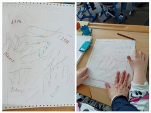 Vkládačky, stavby z lega, z kostek, v malé tělocvičně hry na iPadu ve skupinkách