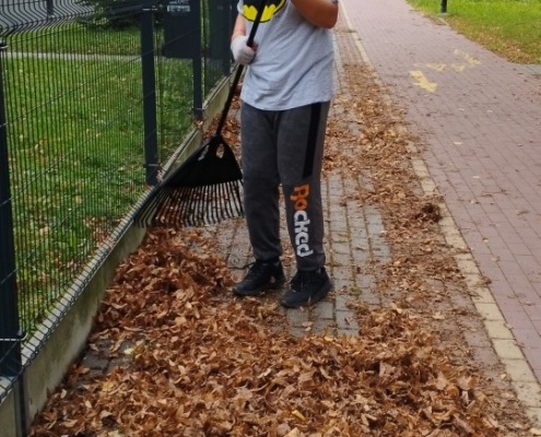 před školou se začalo hromadit listí