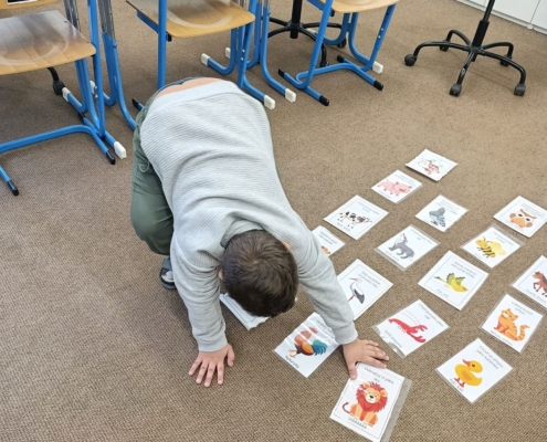 grafomotorické cvičení, dechové cvičení v rámci předmětu řečová výchova, poznávání barev a zvířat