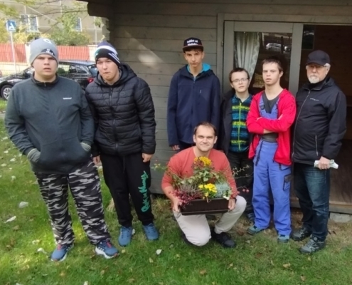 truhlík s podzimními rostlinami