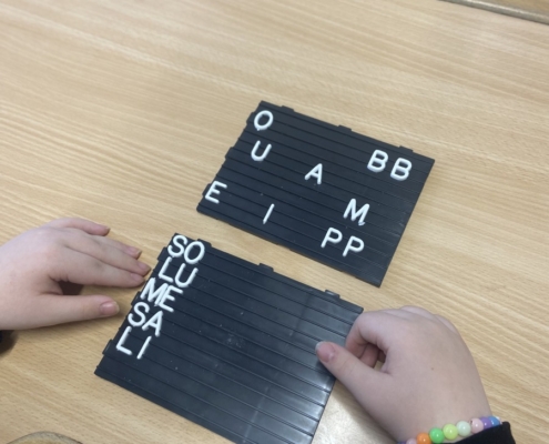 Vyhledávání písmenek, skládání slabik. Procvičování čtení