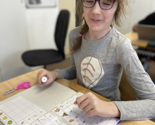 procvičování čtení, hra s písmenky, stříhání, skládání slabik a slov